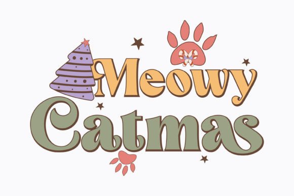 Retro Christmas Meowy Catmas SVG: Graphics for Crafts